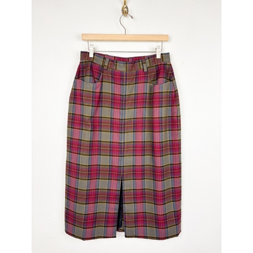 Vintage 90s Rev Up Red Plaid Midi Skirt Sz 29